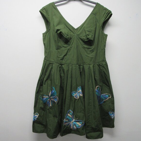 eshakti Dresses & Skirts - eShakti Custom Green Blue Butterfly Embroidered Fit & Flare Dress Plus Size 2X?
